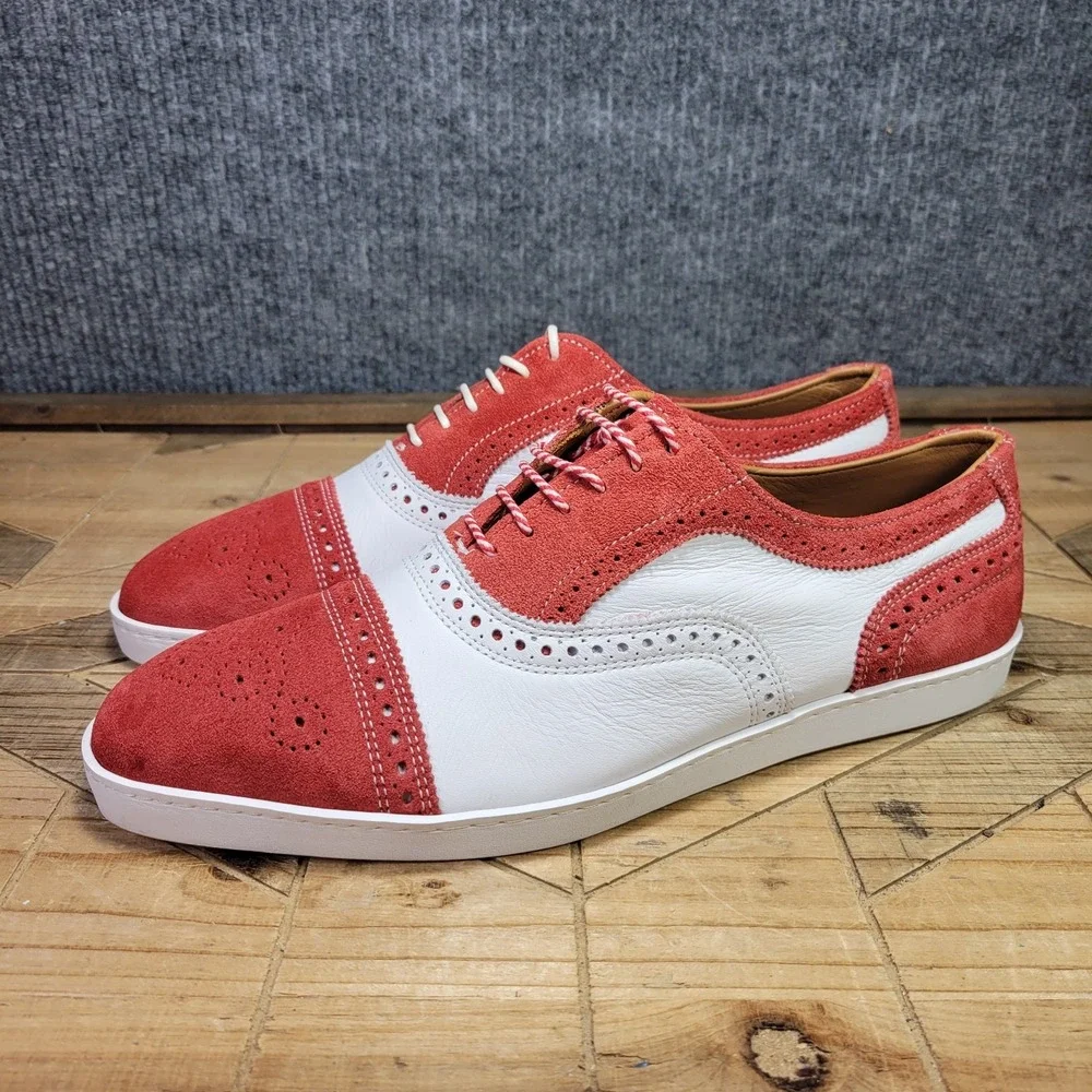 Allen Edmonds CUSTOM Strand Sneaker Mens 9 D Two Tone Red White Suede‎ Brogue